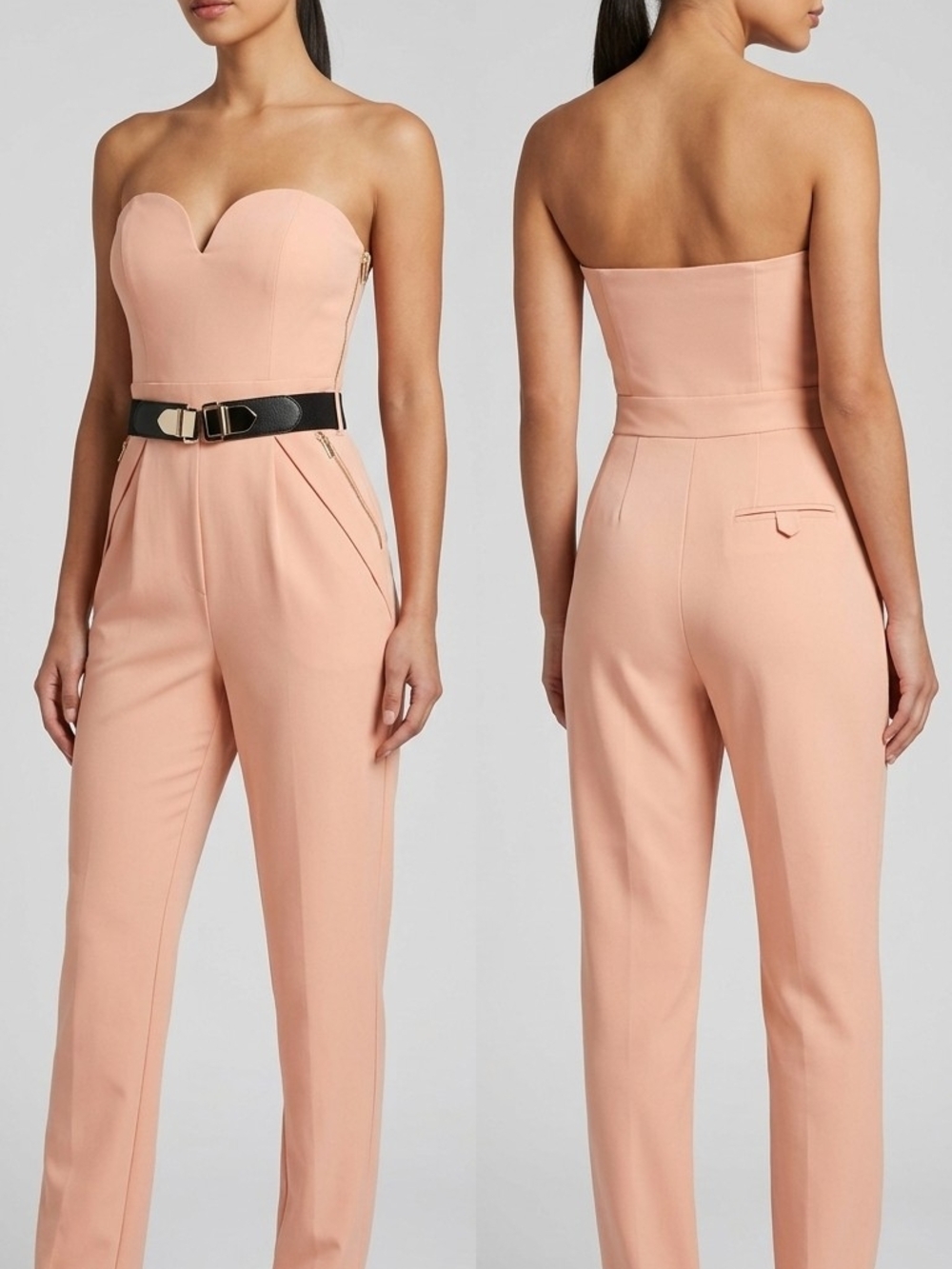 Strapless Peach Sweetheart Jumpsuit